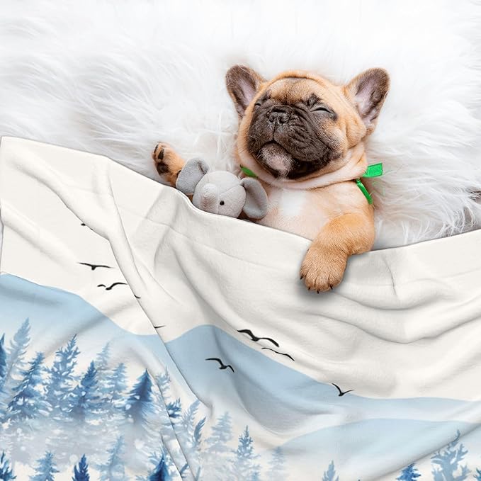 Misty Mountain Throw Blanket - Winter Trees Blanket for Dog Cat Snowy Pet Blankets 40x30 for Couch Sofa Bed