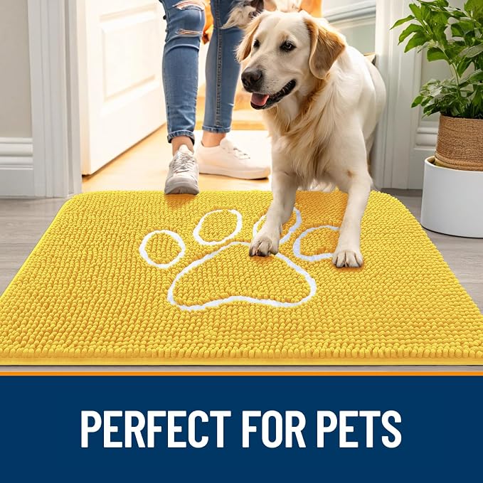 OLANLY Dog Door Mat for Muddy Paws 48x30, Paw Print Design, Absorbs Moisture