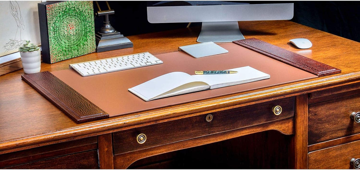 DACASSO Crocodile Embossed Leather Desk Set - Luxury Leather Desk Pad & Desk Organization Essentials - Office Organization & Executive Desk Decor - (Brown, 10 Piece)