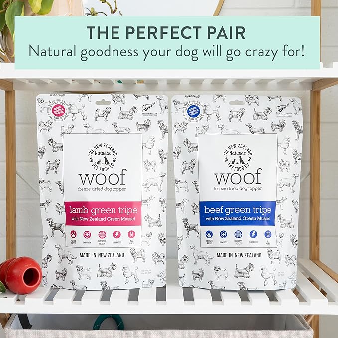 The New Zealand Natural Pet Food Co. WOOF Freeze Dried Dog Topper – Beef Green Tripe, High Protein, Digestive Support, Topper or Treat – 6.3 oz