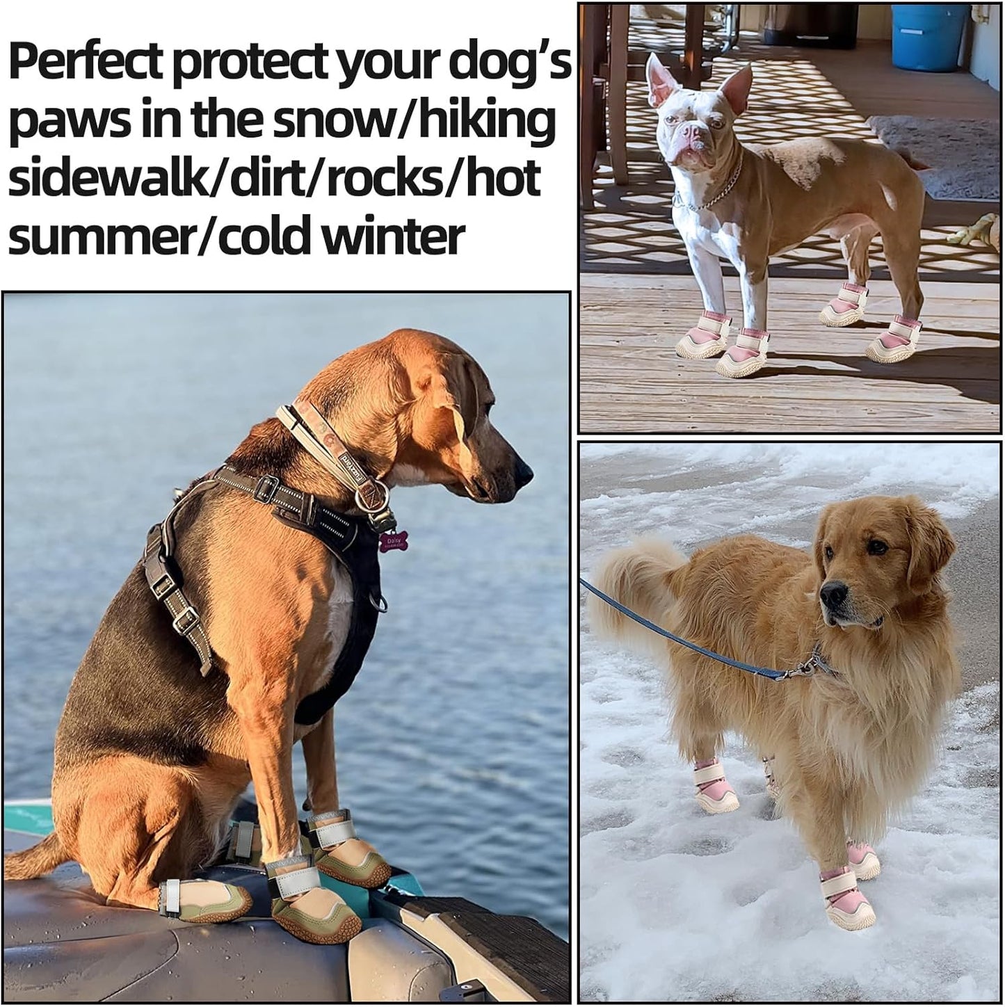 Hcpet Dog Boots for Large Dogs, Dog Shoes for Hot Pavement Winter Snow, Paw Protector Dog Booties Designed for Comfort and Breathability, Outdoor Booties for Small Medium Dogs for Hiking Brown Size 4