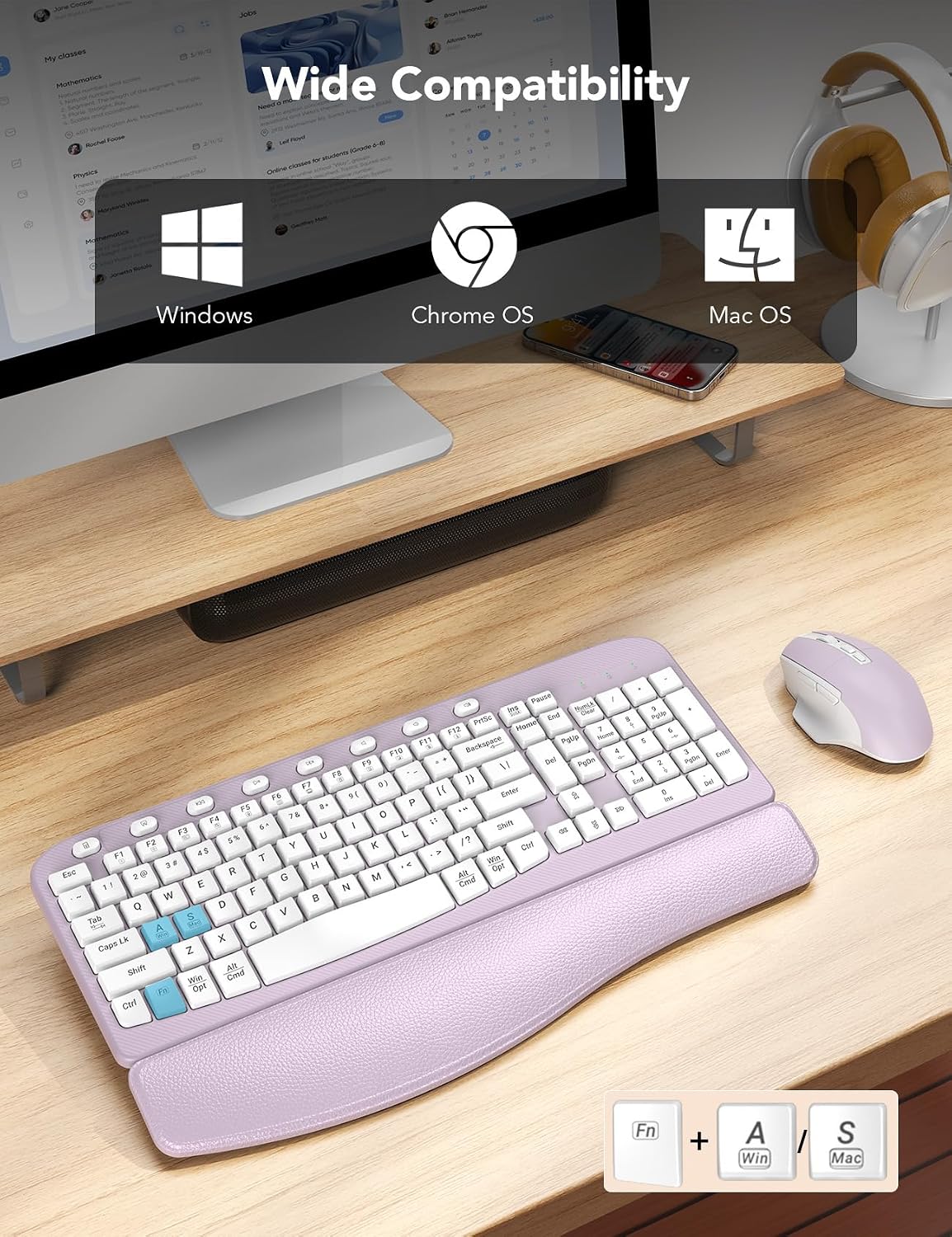 SABLUTE Wireless Keyboard and Mouse Combo with Ergonomic Wave Key