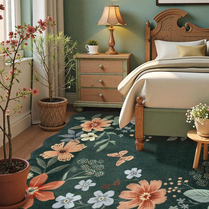 Lahome Floral Washable 6x9 Area Rugs, Soft Bedroom Rug