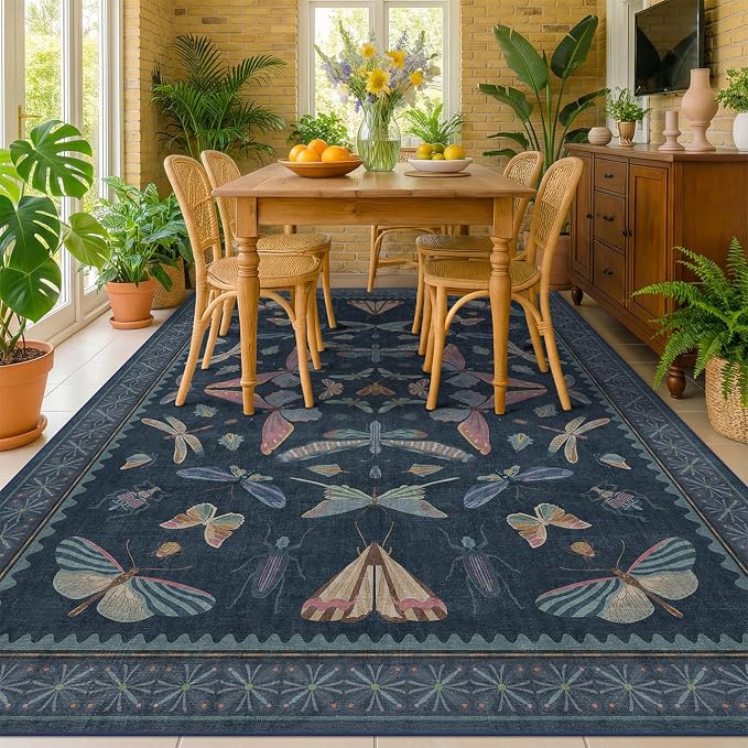 Boho Living Room Area Rug 6x9, Non Slip Dining Room Rugs