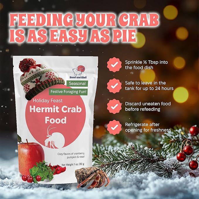 Limited Edition Holiday Feast Premium Hermit Crab Food – Natural Seasonal Treat for Christmas & Thanksgiving | Nutritious Cranberry, Pumpkin & Rose Petal Blend for Enrichment & Health, 1 oz Bag
