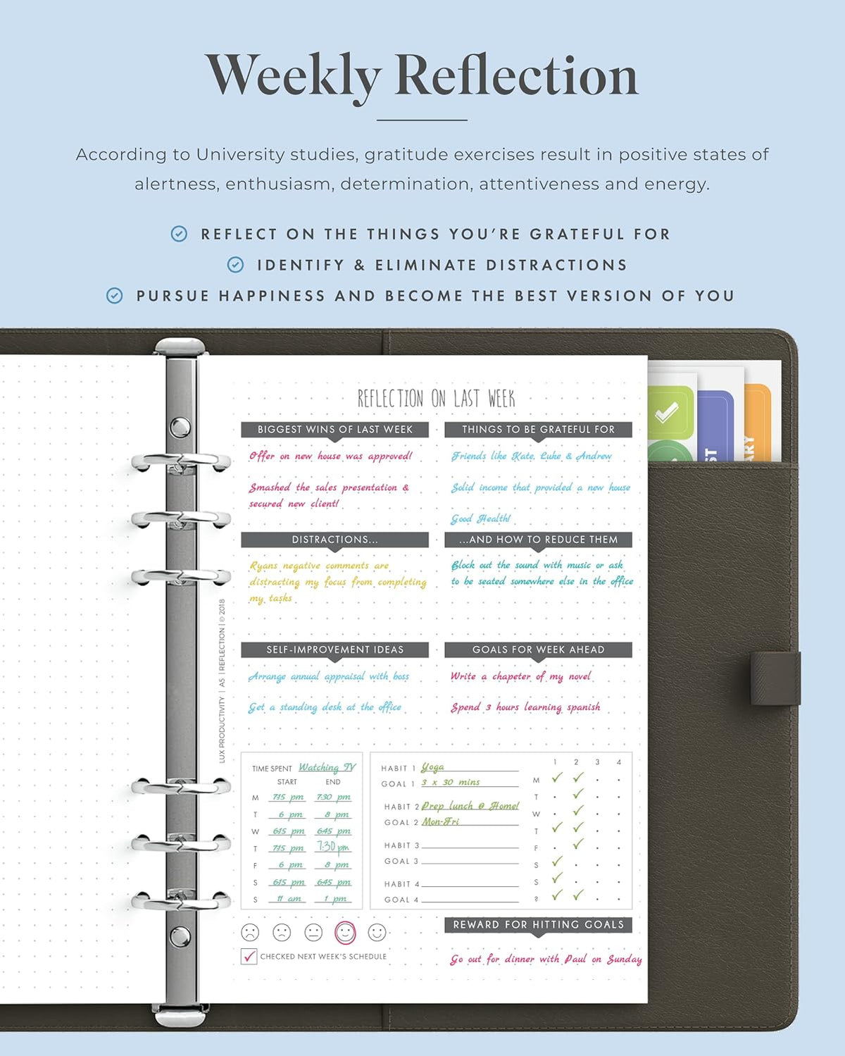 LUX PRO A5 - Daily Planner & appointment diary 2024 - Gratitude journal, wellness journal & Undated weekly planners and organisers - Desk journals for women & men - LUX Productivity (Brown - Walnut)