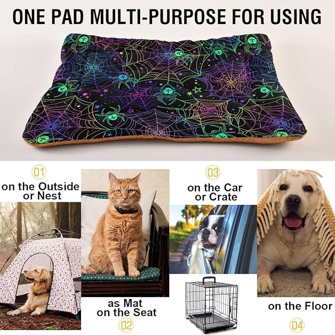 Pet Bed Halloween Spider Web Dog Bed Mat Absorbing Non Slip Pad Pet Sleeping Mat for Small, Medium, and Large Dogs Puppy Cat 36 in x 24 in