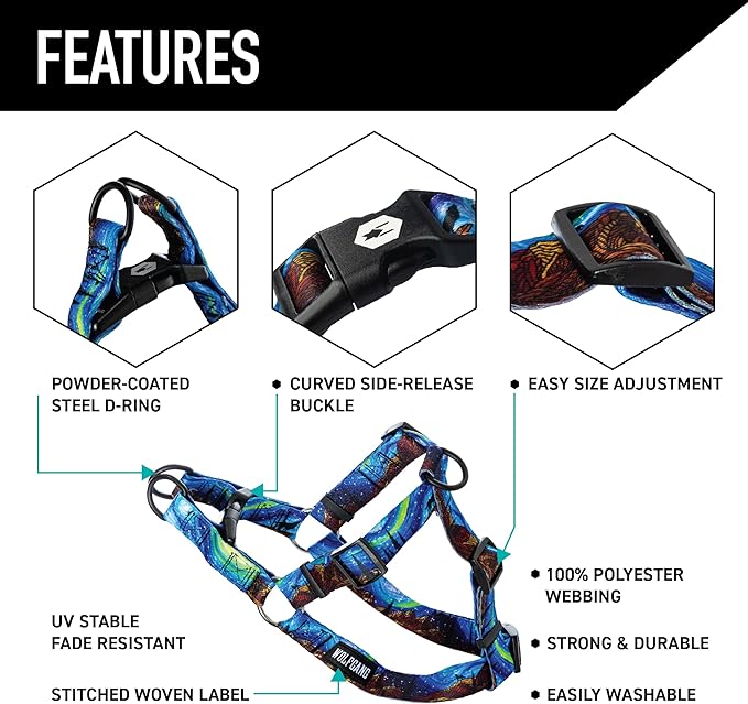 Wolfgang Heavy Duty Adjustable Dog Harness, Pull-Tested for Walking & Training, StarryWolf Print, X-Large