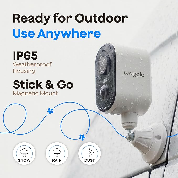 Waggle 4G LTE Cellular Security Camera, 2K HD Pet Monitor, 300° Pan, No WiFi, 9000mAh Battery, Night Vision, 2-Way Talk & Siren Alarm- RVs/Camping/Travel/Indoor & Outdoor - Subscription Required