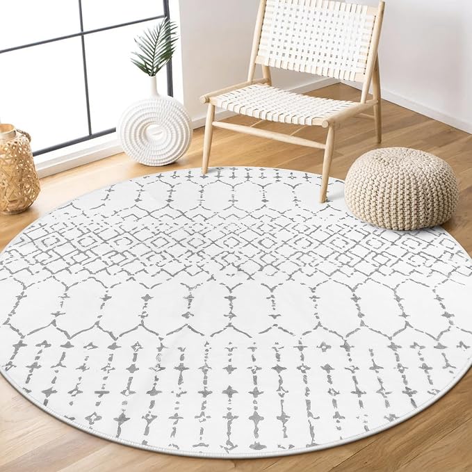 Lahome Moroccan Round Area Rug - 3Ft Round Rug Non-Slip Washable Soft Round