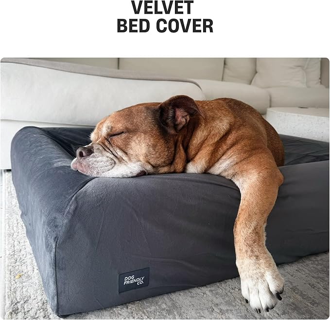 DF Co. Velvet Easy Fit Dog Bed Cover | Velvet Lining for Ultimate Comfort, Protect Original Bed, Machine Washable, Elastic Design, Allergy Management | Beige, Size L