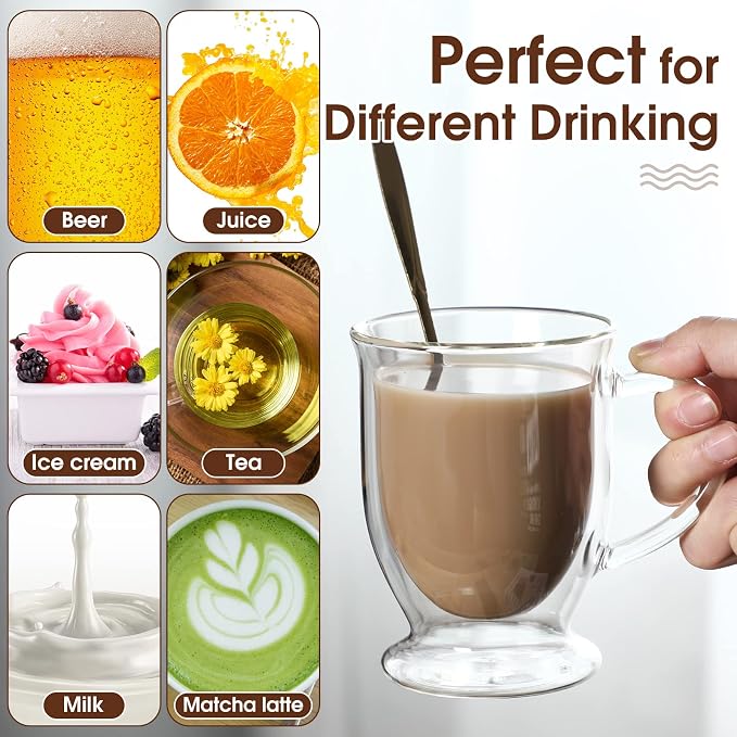 Gejoy 6 Sets Double Wall Glass Coffee Mugs