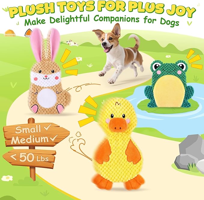XIUGOAL Dog Toys to Keep Them Busy, 3 Pack No Stuffing Interactive Dog Toys with Crinkle, Squeaky Puppy Chew Toys for Small, Medium Breeds