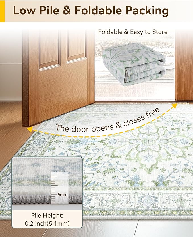 RELEANY Area Rugs Runner 2'x6' Washable Non-Slip, Floral Vintage Distress
