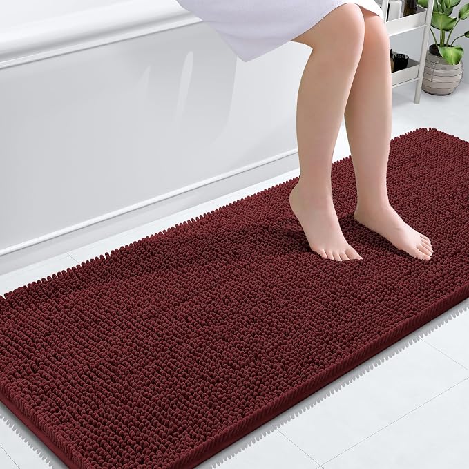 OLANLY Bathroom Runner Rugs 59x24, Soft Absorbent Chenille Bath Rugs, Rubber