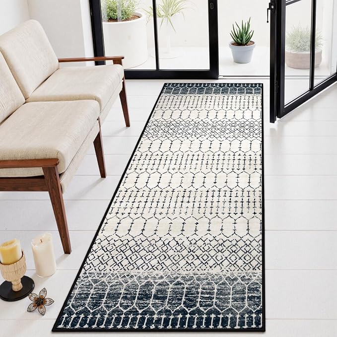 Lahome Moroccan Washable Runner Rug 2x6, Ultra-Thin Geometric Print Distressed