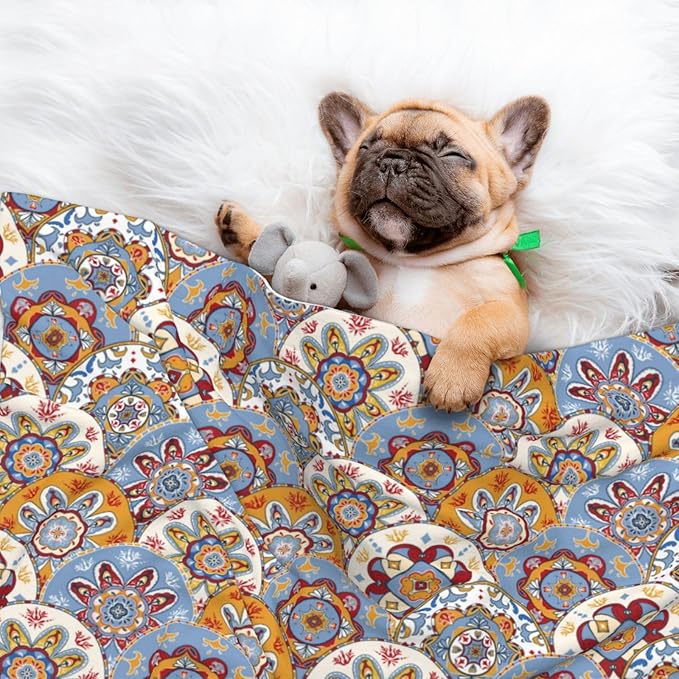 Boho Throw Blanket - Vintage Colorful Floral Blanket for Dog Cat Pet Blankets 30x20 for Couch Sofa Bed