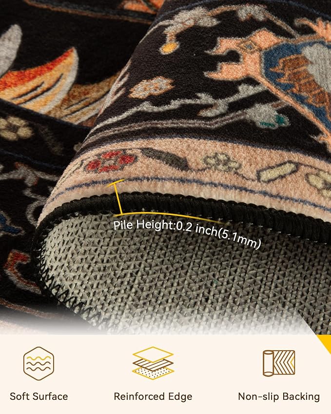 RELEANY Area Rugs Round 8ft Washable Non-Slip, Floral Vintage Distress