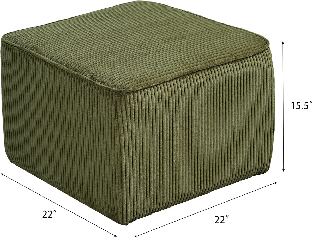 Christopher Knight Home Isa Corduroy Pouf Ottoman Foot Rest, Square Fabric Pouffe Ottoman Footstool, Living Room Sofa Couch Extra Seat, Modern Coffee Table for Home Office/Bedroom, Olive Green