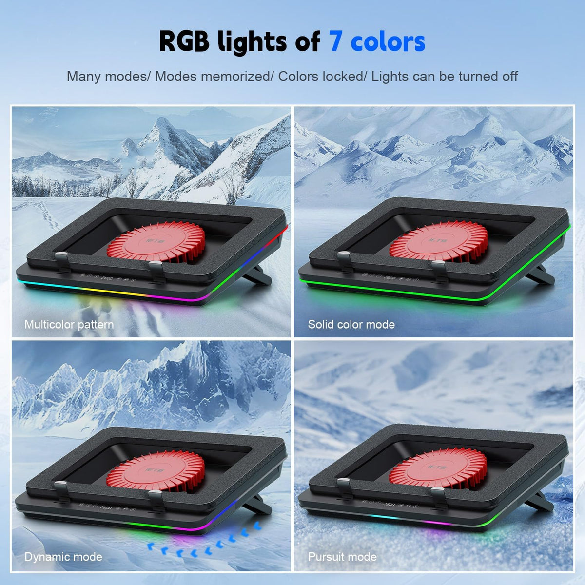 IETS GT600 RGB Laptop Cooling Pad Equipped with Gigantic Turbo-Fan（5.5inch Diameter）,Sealed Foam for Rapid Cooling Gaming Laptop,14.1-19.3 inch Laptop Cooler with 3-Port USB Hub,Dust Filter
