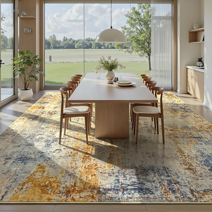 Ompaa Living Room Rug 6x9 Beige Area Rug Machine Washable Boho Rug Non Slip