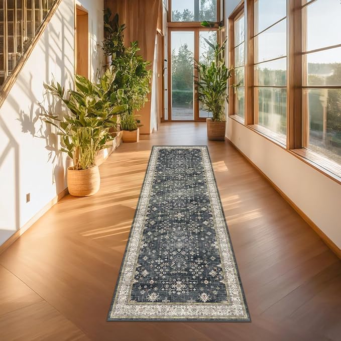 Dark Washable Long Runners for Hallways, Entryway Indoor Rug, Non Slip Rubber