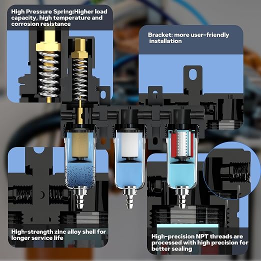 NEWPO 1/4" NPT Air Drying System, Air Filter Pressure Regulator