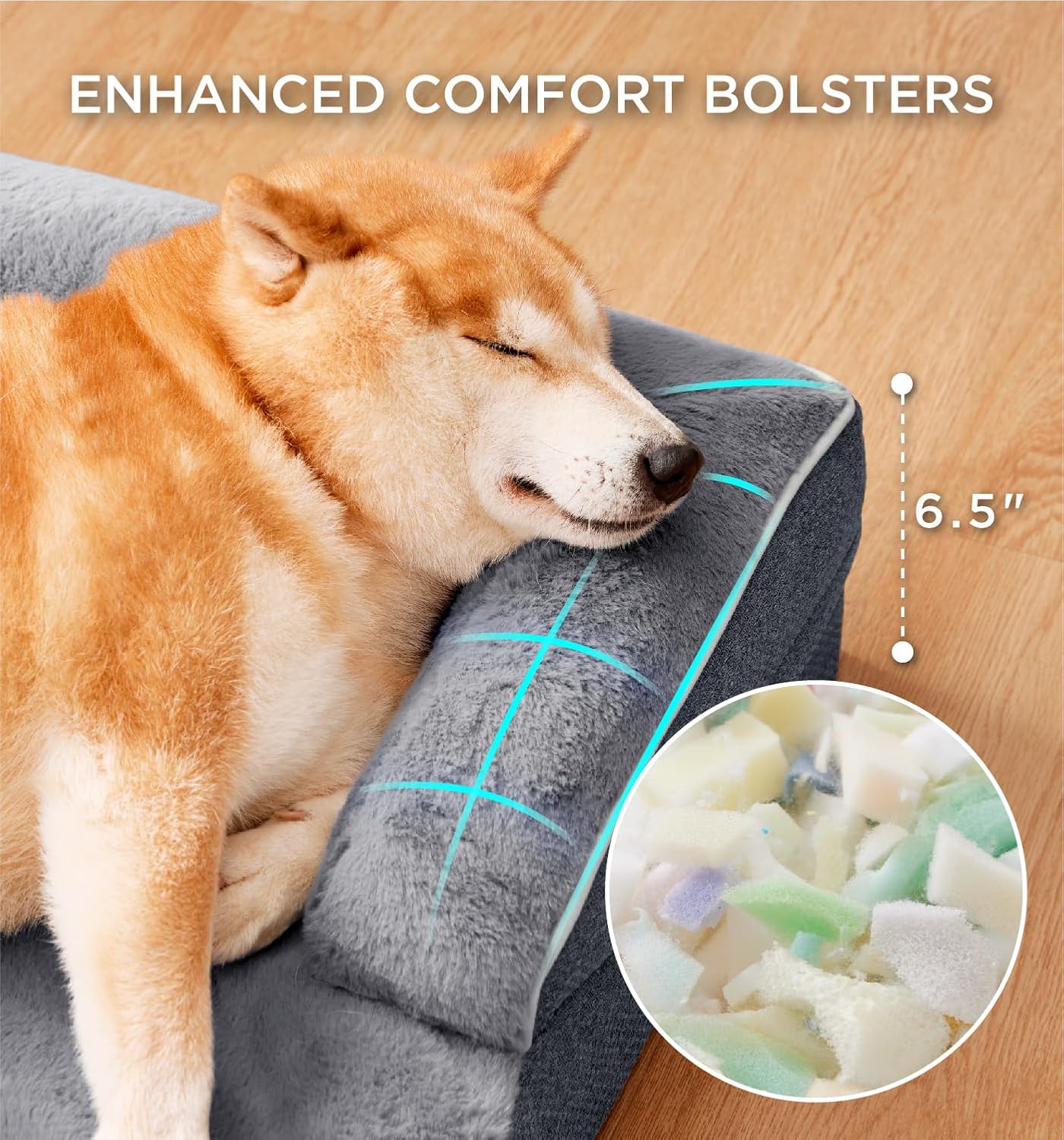 Made4Pets Orthopedic Dog Bed for Medium Large Dogs, Supportive Foam Medium Large Pet Bed Sofa with Washable Removable Cover, Waterproof Dog Couch Bed, Non-Slip Bottom and Egg-Crate Foam, Grey
