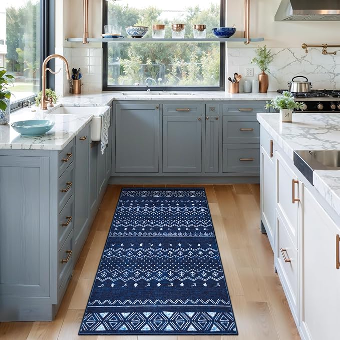 SERISSA 2x4 Rugs for Entryway, Washable Non-Slip Blue and White Small Runner Rug