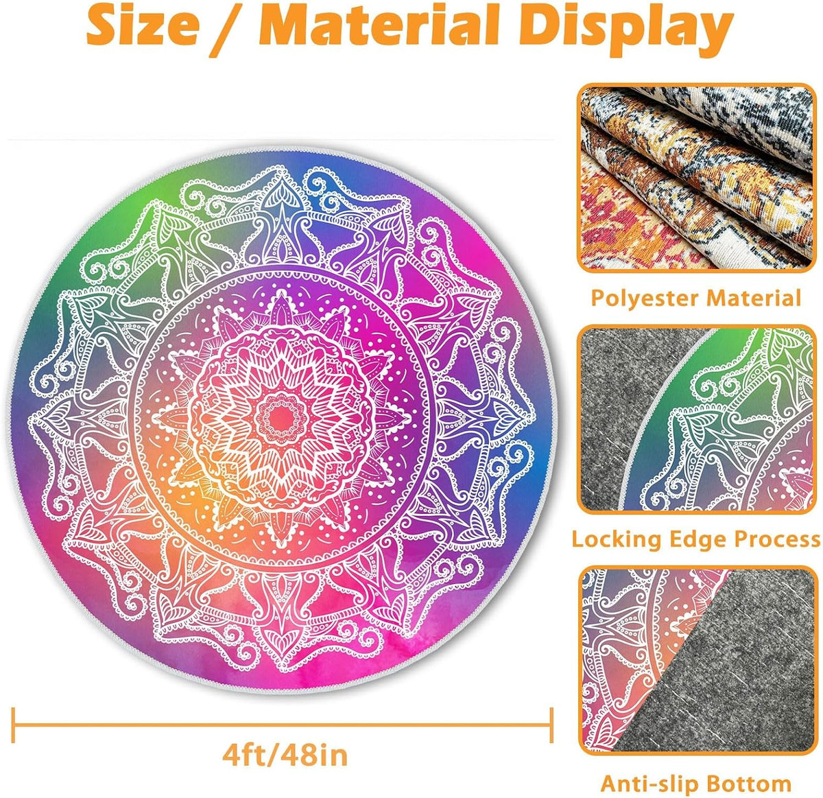 4ft/48in Home Office Chair Mat for Hardwood Floor, Anti-Slip Desk Chair Mats, Computer Gaming Chair Mats for Rolling, Low Pile Carpet Floor Chair Mat(Colorful-1)