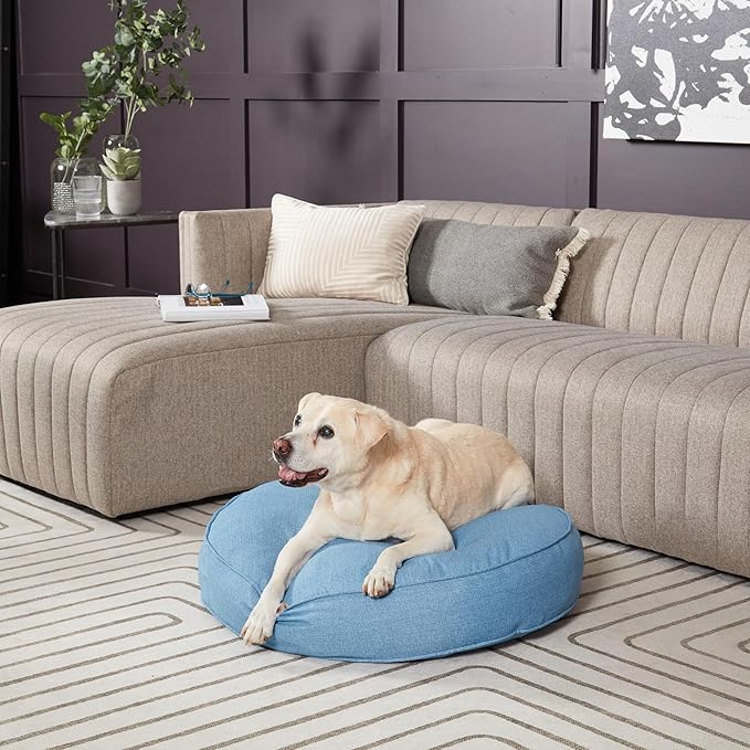 Gordie Round Indoor/Outdoor Pillow Style Dog Bed, Blue Heather, Medium
