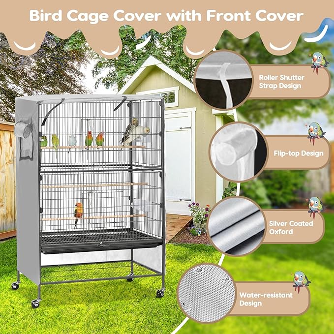 Bird Cage Cover, Large Birds Cage Covers for Night, Birds Cover for Cage with Adjustable Front Curtain, Blackout & Breathable Birdcage Covers for Parrot, Small Animals(Not Include Bird Cage)