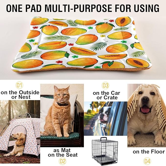 Mango Fruit Dog Beds Crate Pad Washable Pet Mat for Dogs Cats, Non-Slip Travel Bed Pad, Indoor Outdoor Kennel Pad 36x24in