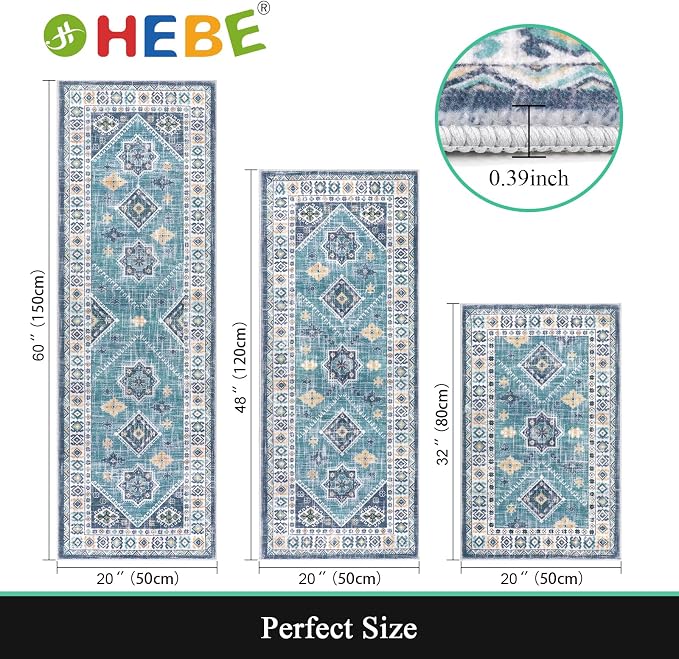 HEBE Boho Kitchen Rug Sets 3 Piece