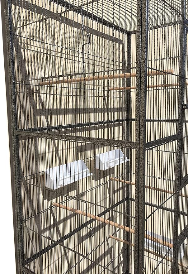 X-Large Double Stacker Wrought Iron Cage Bird Flight Parrot Breeding Breeder Cage Side Breeding Door Easy Clean Pull Out Tray Removable Rolling Stand Cockatiel Conure Canary Aviary Finches Budgies