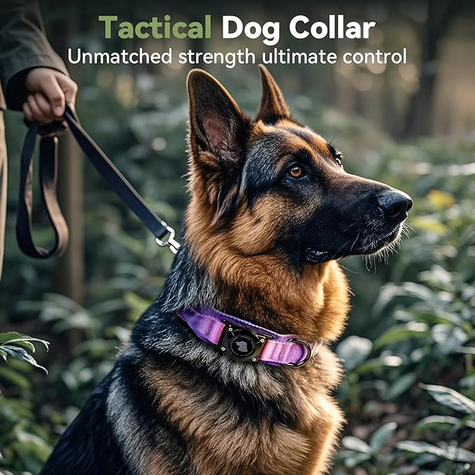 2026 Upgrade Waterproof AirTag Dog Collar, Military Tactical Dog Collar with AirTag Holder, Comfortable Control Handle and Metal Buckle, GPS Dog Collar Holder for Medium to Large Dogs (90s Retro,XL)