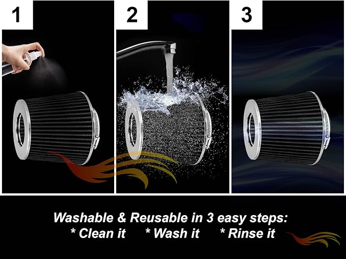 BLACK 3.5" 89 mm Inlet Narrow Air Cone Replacement Performance Washable