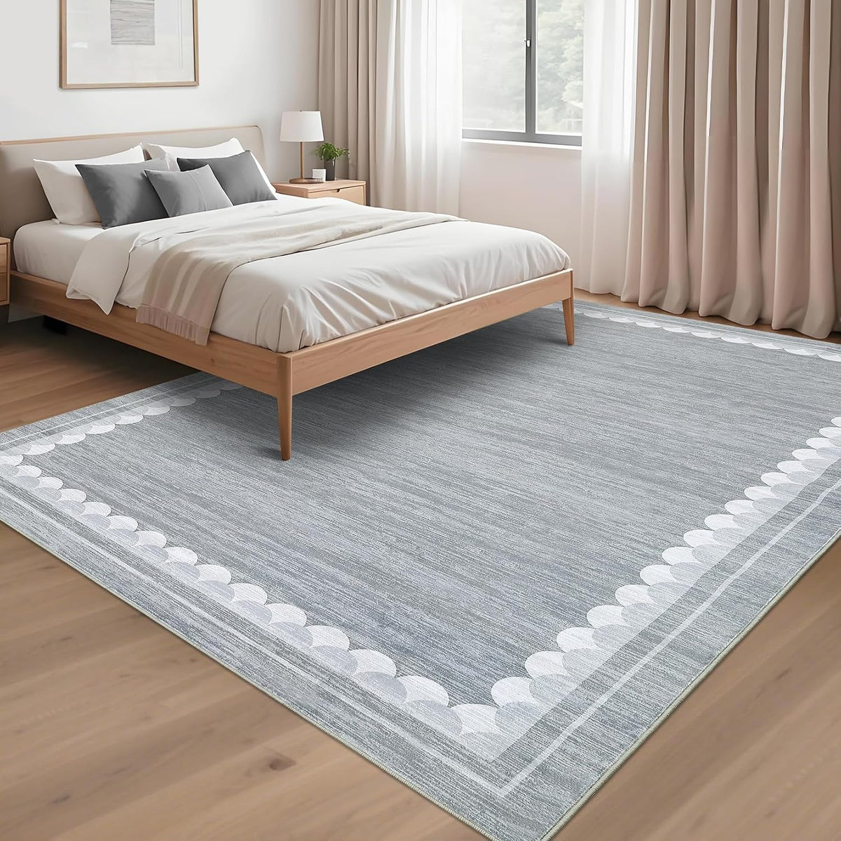 COZYLOOM Bedroom Rugs 9x12 Office Rugs for Rolling Chairs Washable Rug with Non Slip Backing, Modern Solid Non Shedding Low Pile Soft Carpet Stain Resistant Border Mats for Living Room, Bedroom, Grey