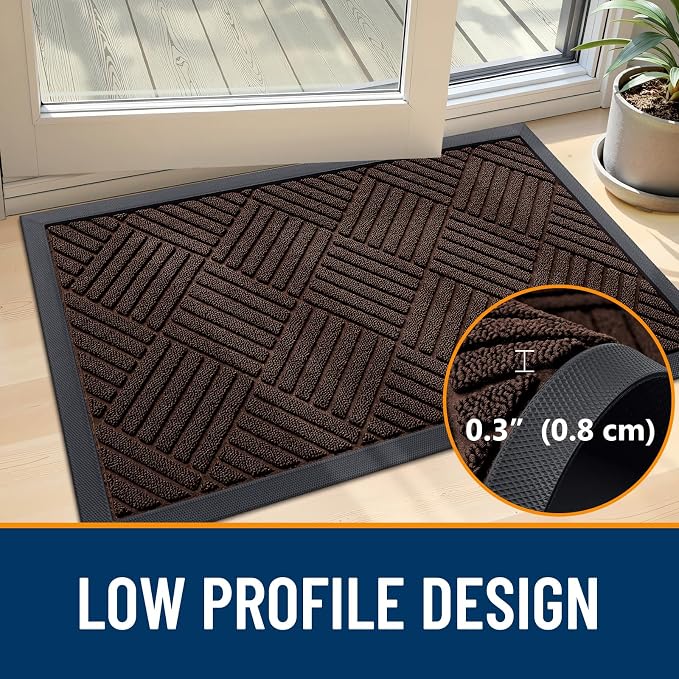 OLANLY Front Door Mat Outside Entrance 33x21, Heavy Duty Sturdy Natural Rubber