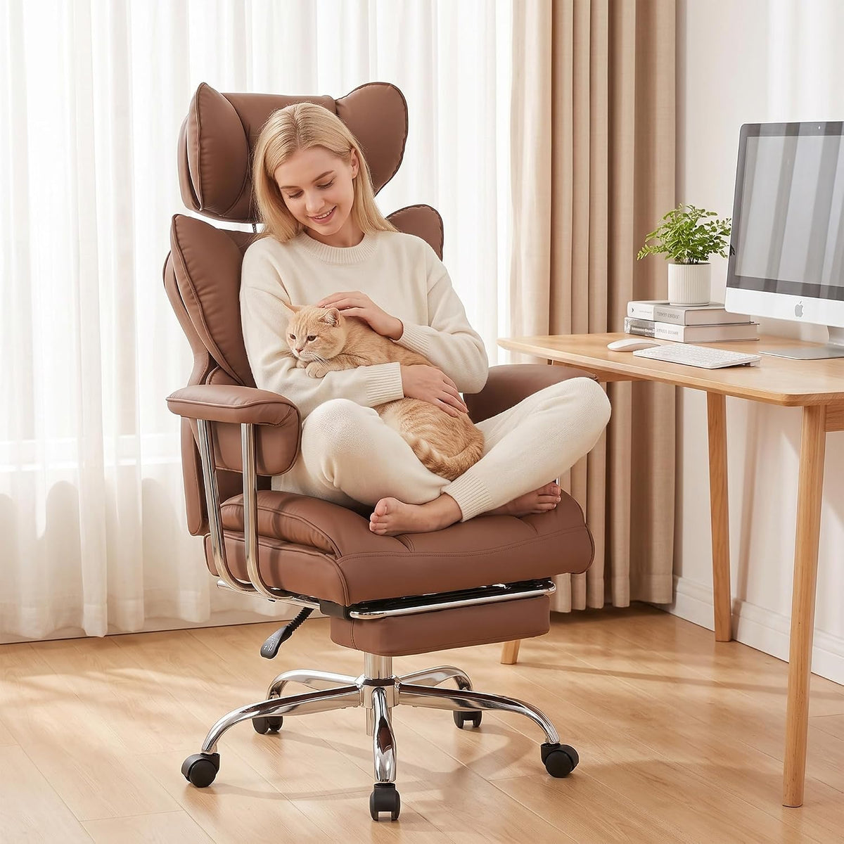 Comfortable Executive Office Chair Ergonomic Desk Chair with Footrest Brown