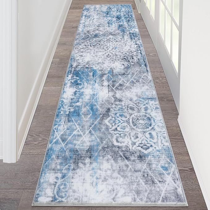 HEBE Hallway Runner Rug 2'x8' Washable Vintage Distressed Area Rugs Non Slip