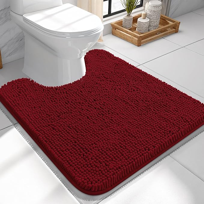 OLANLY Toilet Rugs U-Shaped 24x24, Extra Soft Absorbent Chenille Contour