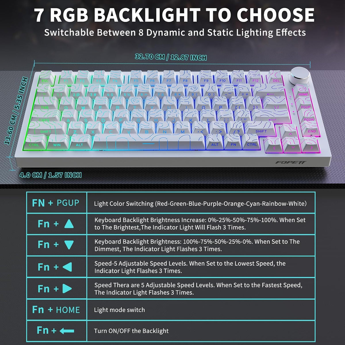 FOPETT Wireless Mechanical Keyboard Rechargeable Adjustable Backlight Three Mode Wired /2.4G /Bluetooth Side Engraved for Laptop/Windows/PC - Contour Lines White