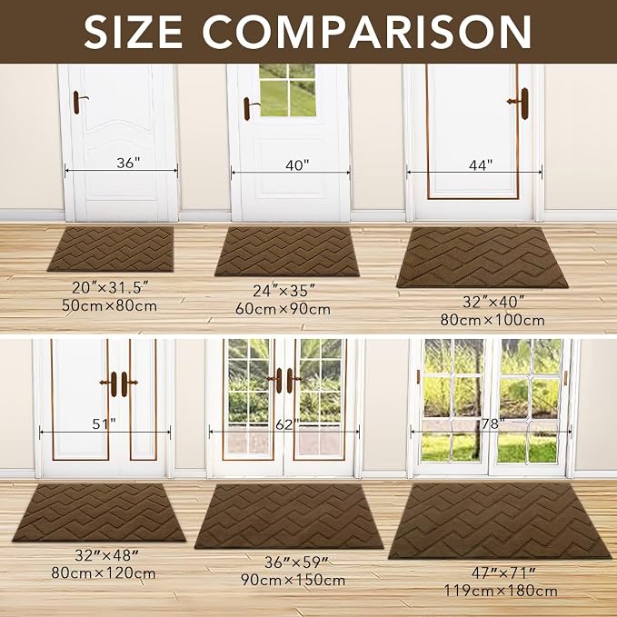 hicorfe Indoor Doormat, Front Back Door Mat TPR Backing Non Slip Mats 20"x32"