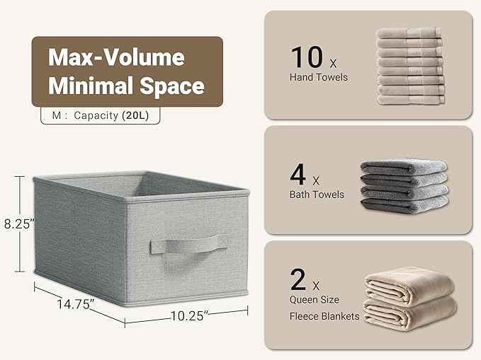 3 Pack Fabric Storage Bins for Shelves | 14.75x10.25x8.25 in Storage Baskets |
