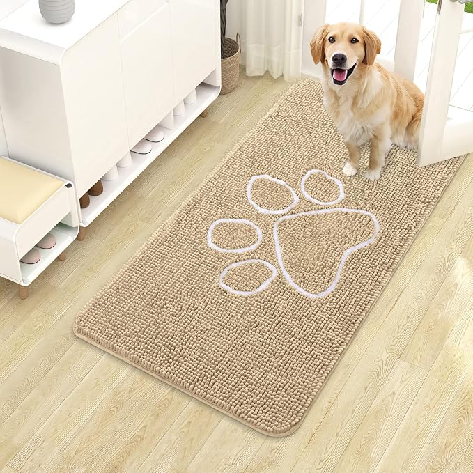 OLANLY Dog Door Mat for Muddy Paws 40x24, Paw Print Design, Absorbs Moisture