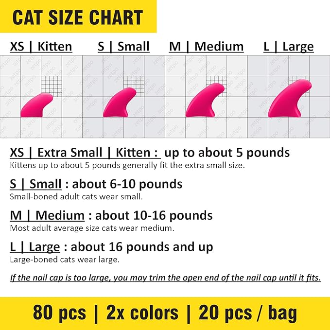 zetpo 80 pcs Cat Claw Covers | Cat Nail Caps | with Adhesives and Applicators (S, Red, White)
