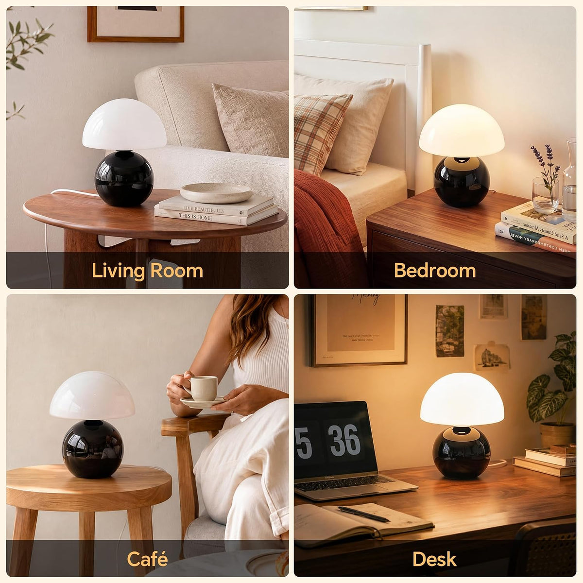 Dawnwake Mushroom Lamp Table Lamp for Bedroom-Small Desk Table Lamps,Black