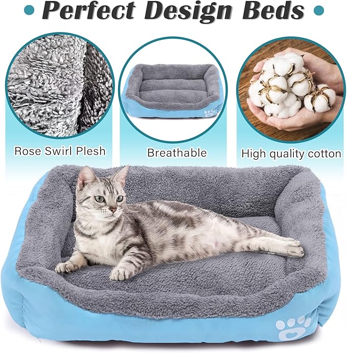 Forever Lover Resulzon Square Dog Cat Beds Mattress Washable Pads Room, Soft Plush Faux Fur Sleeping Pet Fleece Bed Mat for Small Medium Doggy Kitten Puppy, with Anti-Slip Waterproof Bottom (Blue)