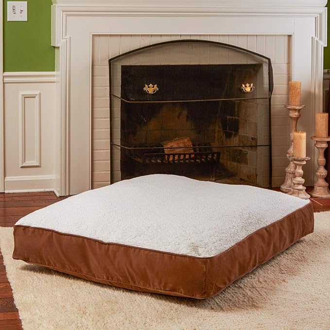 South Pine Porch Buddy Reversible Rectangle Pillow Style Microfiber and Sherpa Dog Bed with Removable, Machine-Washable Cover, Latte Sherpa, Large (48 in. x 36 in.)